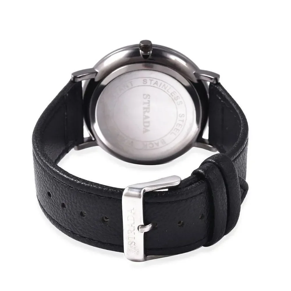 STRADA Watch with Black Faux Leather Straps